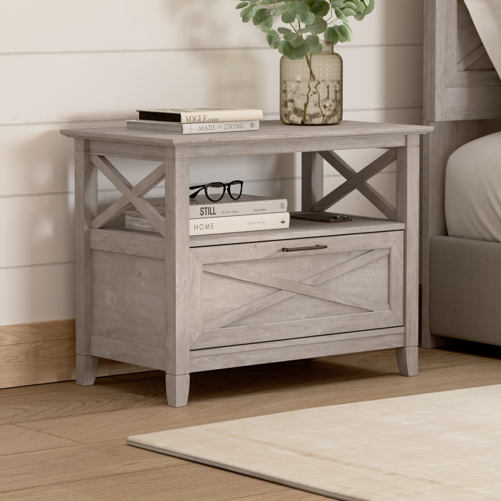Shop Bush Home Key West 32W Nightstand with Drawer, Image 02, KWS332WG-03, #color_washed gray