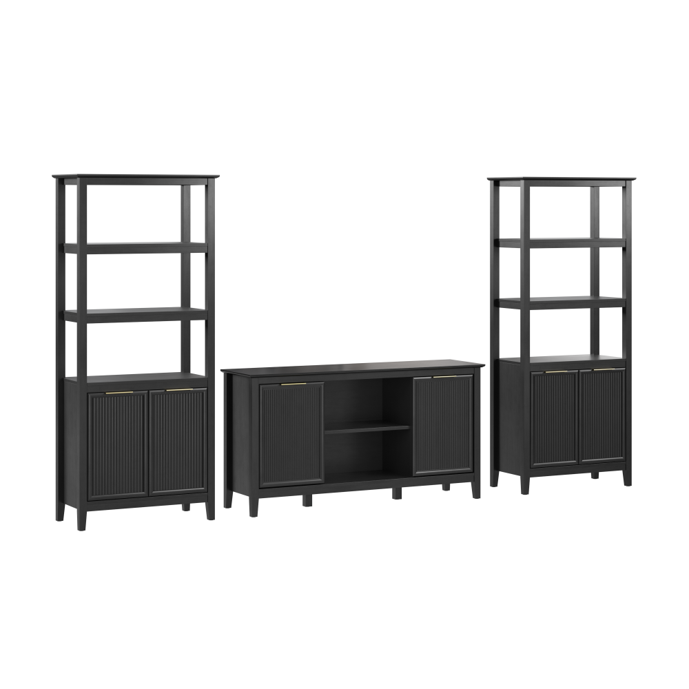 Shop Bush Home Camille Fluted TV Stand with Set of 2 Bookcases with Doors, Image 01, CML004OB, #color_onyx birch