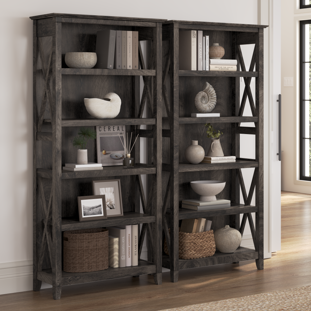 Shop Bush Furniture Key West 5 Shelf Bookcase Set, Image 02, KWS046GH, #color_dark gray hickory