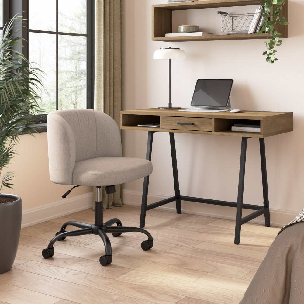 Shop Bush Furniture Steele 40W Small Writing Desk and Chair Set for Home Office, Image 02, STE001RCP, #color_reclaimed pine/beige fabric
