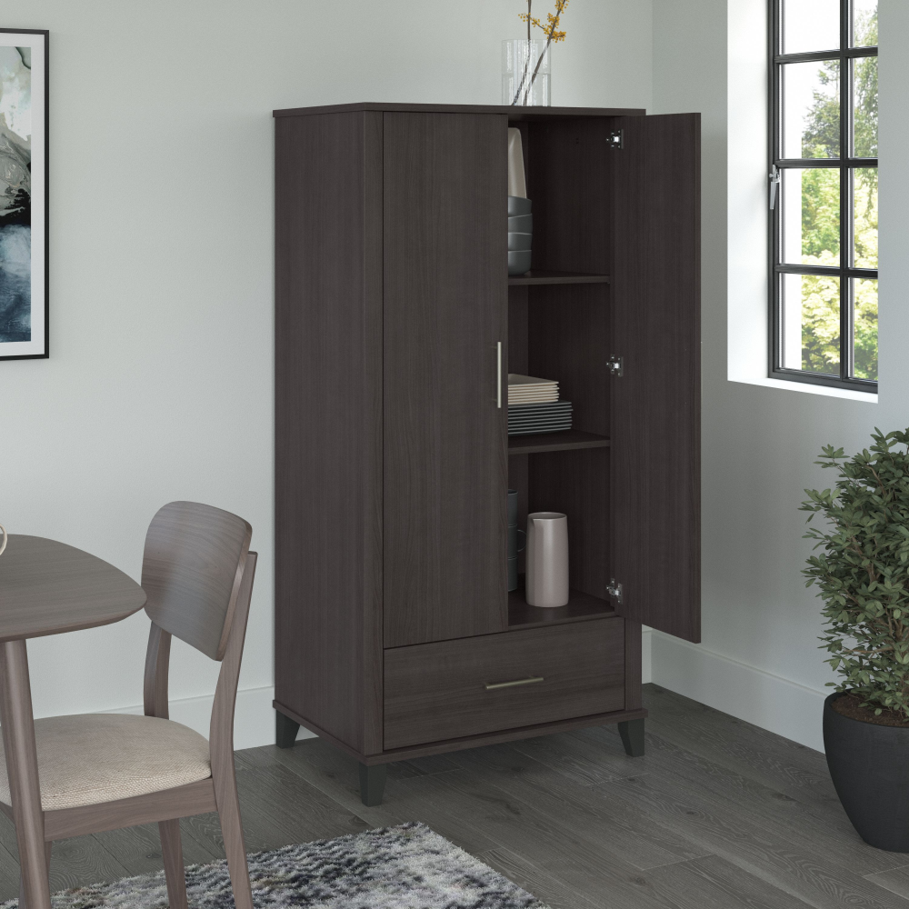 Shop Bush Furniture Somerset Tall Kitchen Pantry Cabinet with Doors and Drawer, Image 04, STS166SGK-Z, #color_storm gray