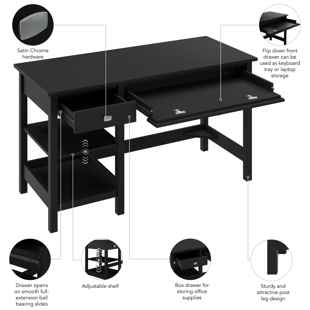 Shop Bush Furniture Broadview 54W Computer Desk with Shelves, Image 09, BDD154CBL-03, #color_classic black
