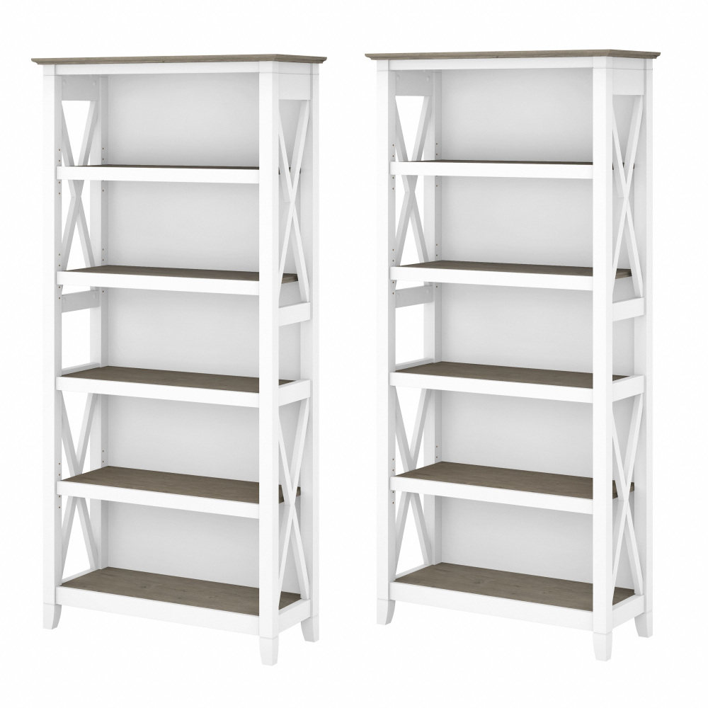 Shop Bush Furniture Key West 5 Shelf Bookcase Set, Image 01, KWS046G2W, #color_shiplap gray/pure white