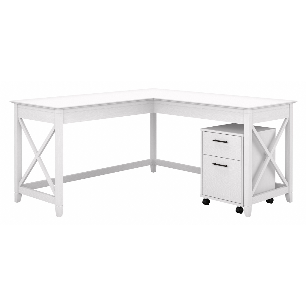 Shop Bush Furniture Key West 60W L Shaped Desk with 2 Drawer Mobile File Cabinet, Image 01, KWS013WT, #color_pure white oak