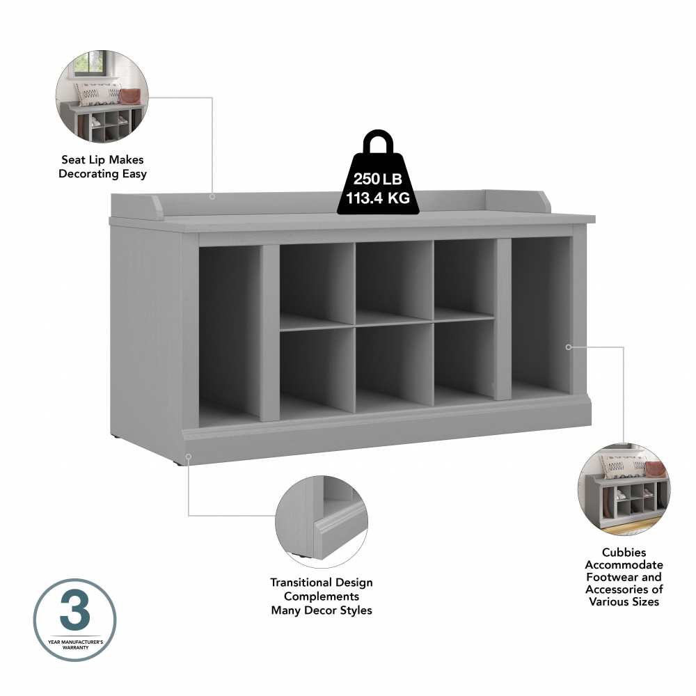 Shop Bush Furniture Woodland 40W Shoe Storage Bench with Shelves, Image 07, WDS240CG-03, #color_cape cod gray