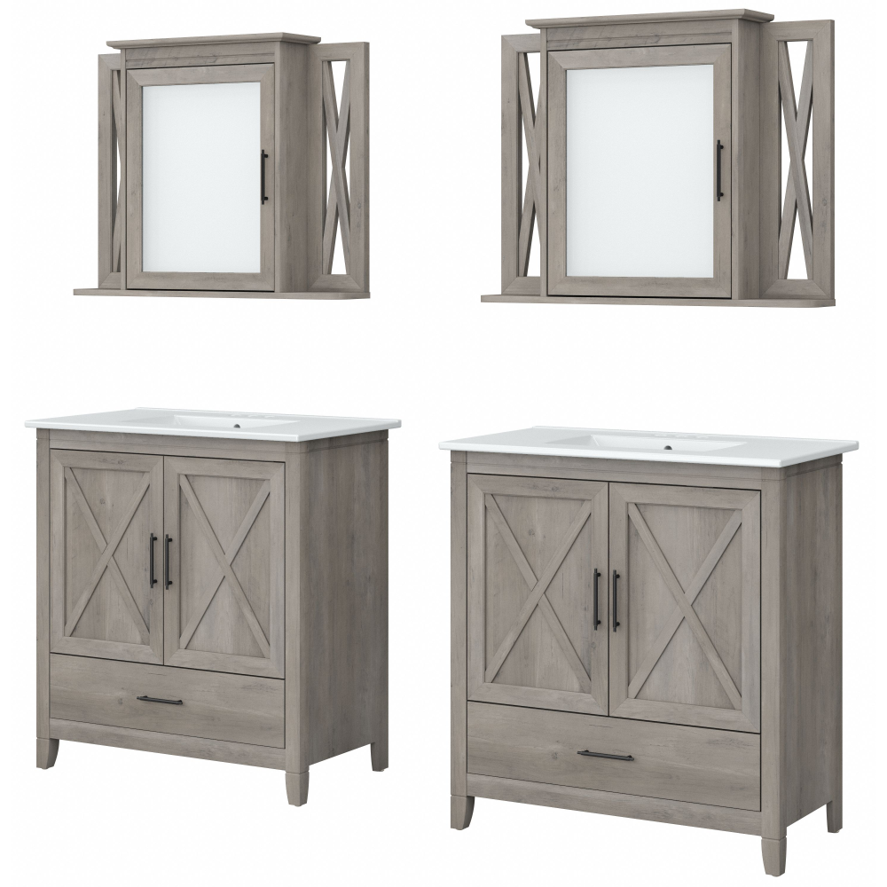 Shop Bush Furniture Key West 64W Double Vanity Set with Sinks and Medicine Cabinets, Image 01, KWS042DG, #color_driftwood gray