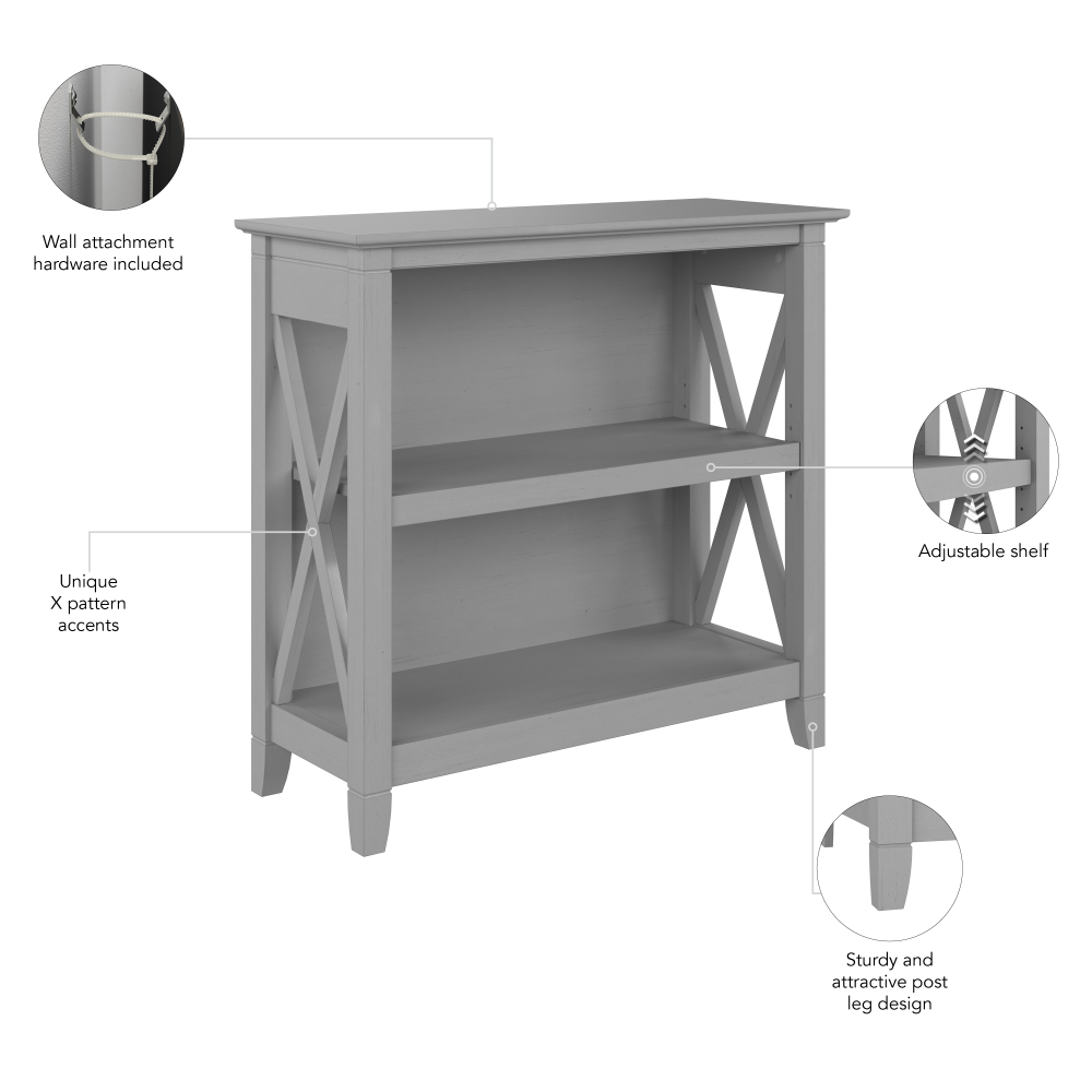 Shop Bush Furniture Key West Small 2 Shelf Bookcase, Image 07, KWB124CG-03, #color_cape cod gray