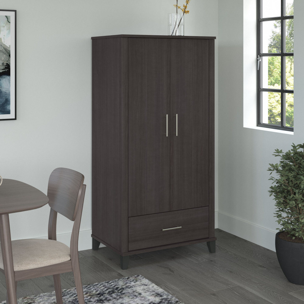 Shop Bush Furniture Somerset Tall Kitchen Pantry Cabinet with Doors and Drawer, Image 02, STS166SGK-Z, #color_storm gray