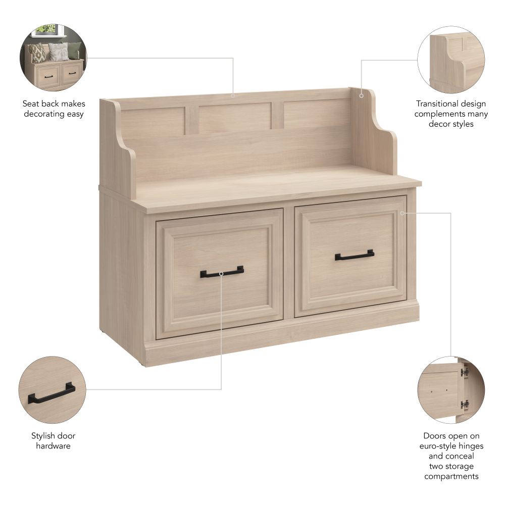 Shop Bush Furniture Woodland 40W Entryway Bench with Doors, Image 07, WDL005WM, #color_white washed maple