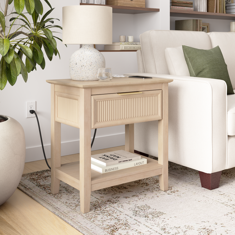 Shop Bush Home Camille Fluted End Table with Drawer, Image 02, CMT124NB-03, #color_natural birch