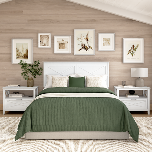 Shop Bush Home Key West 65W Full/Queen Headboard with Set of 2 Nightstands, Image 02, KWS109WT, #color_pure white oak