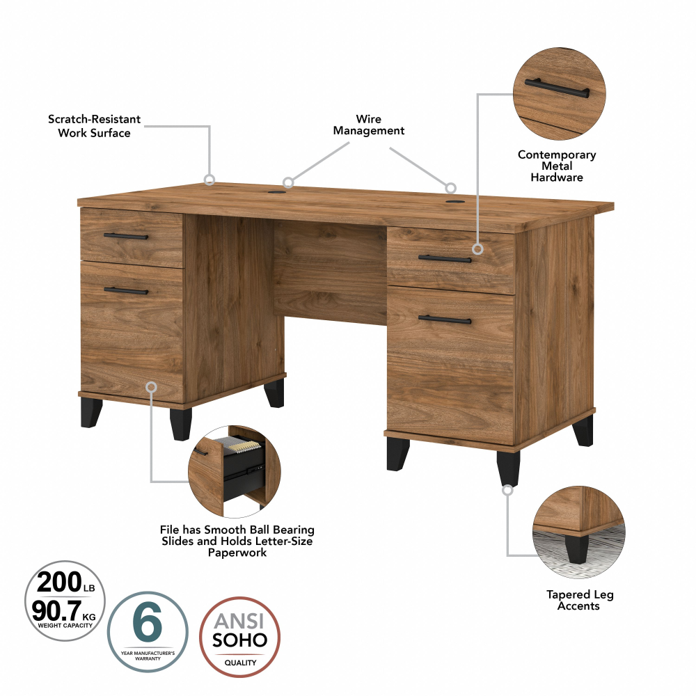 Shop Bush Furniture Somerset 60W Office Desk with Drawers, Image 08, WC81328K, #color_fresh walnut