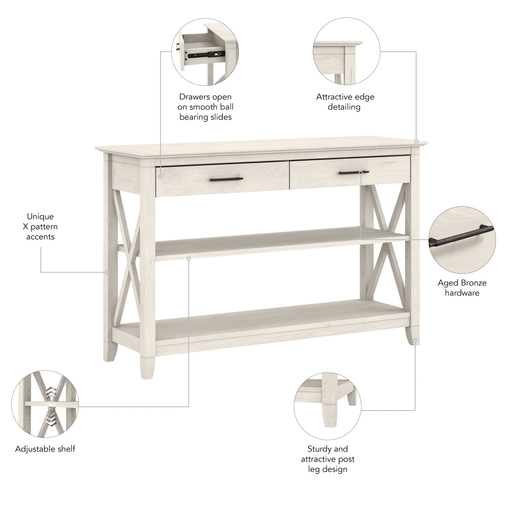 Shop Bush Furniture Key West Console Table with Drawers and Shelves, Image 07, KWT248LW-03, #color_linen white oak