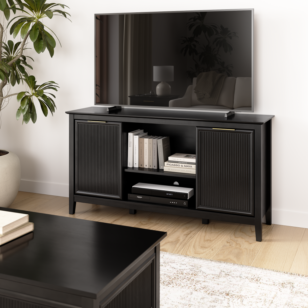 Shop Bush Home Camille 58W Fluted TV Stand with Storage, Image 02, CMV158OB-03, #color_onyx birch