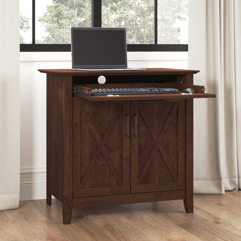 Shop Bush Furniture Key West Secretary Desk with Keyboard Tray and Storage Cabinet, Image 03, KWS132BC-03, #color_bing cherry