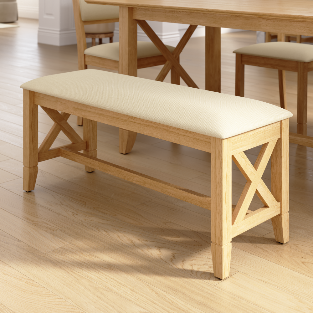 Shop Bush Home Key West 44W Upholstered Dining Bench, Image 02, KWCH03BO-03, #color_blonde oak/bright beige