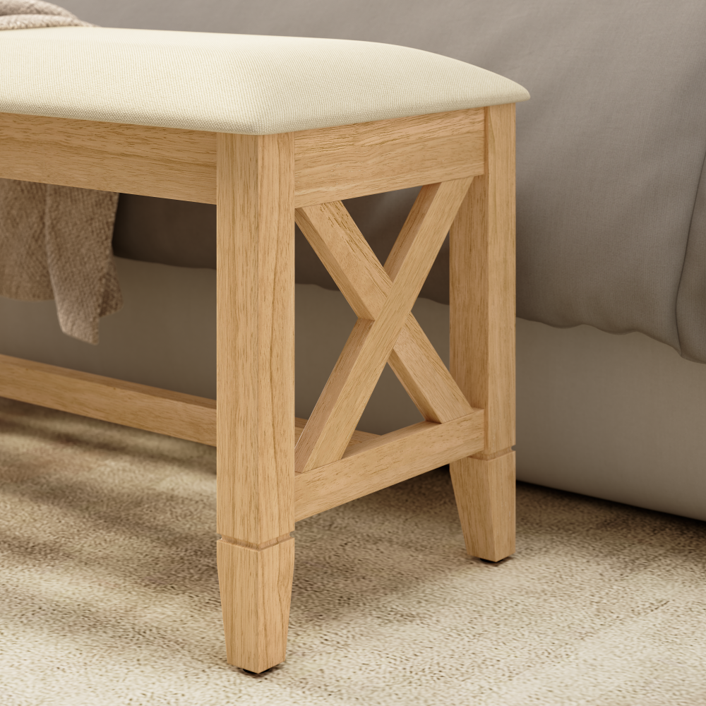 Shop Bush Home Key West 44W Upholstered Bedroom Bench, Image 04, KWCH03BO-Z1, #color_blonde oak/bright beige