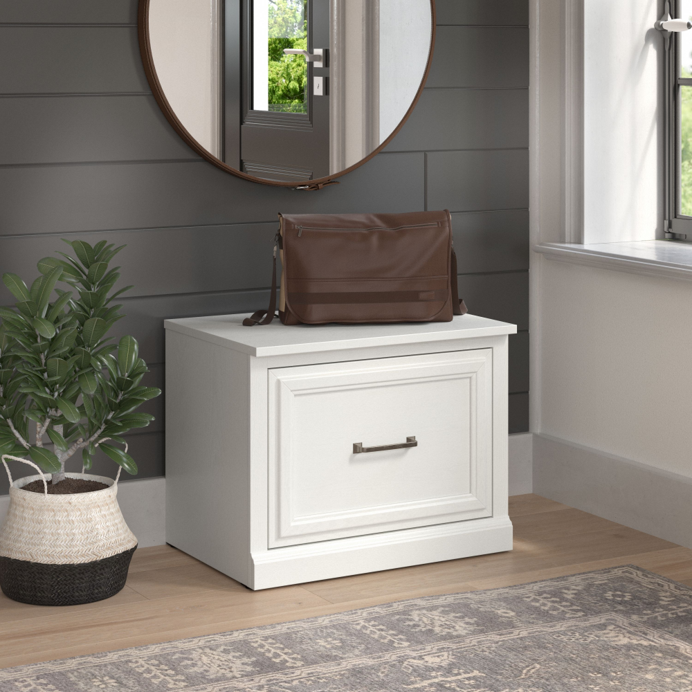 Shop Bush Furniture Woodland 24W Small Shoe Bench with Drawer, Image 02, WDS124WAS-03, #color_white ash