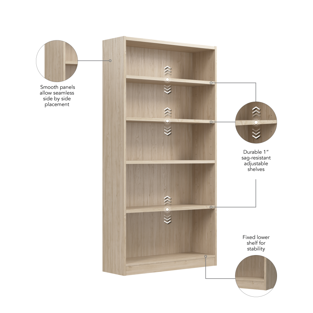 Shop Bush Furniture Universal Tall 5 Shelf Bookcase, Image 06, WL12479, #color_natural elm