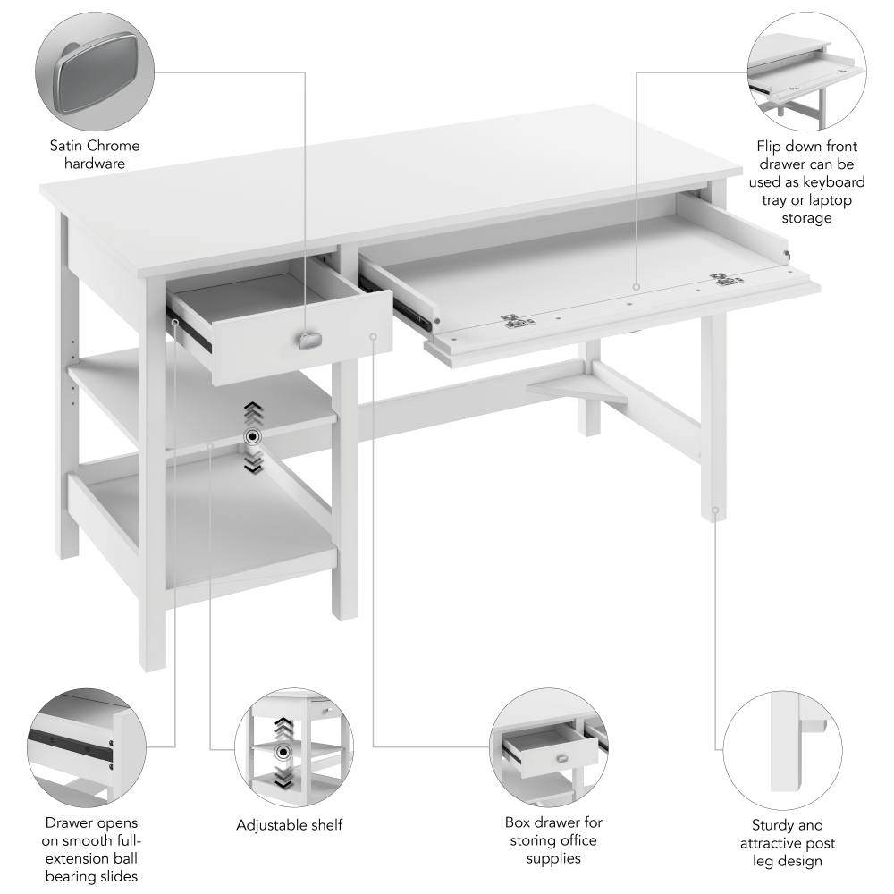 Shop Bush Furniture Broadview 54W Computer Desk with Shelves, Image 09, BDD154WH-03, #color_pure white