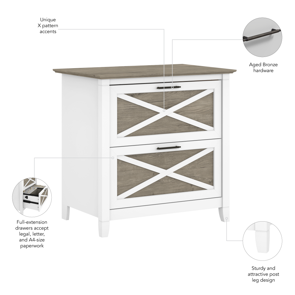 Shop Bush Furniture Key West 2 Drawer Lateral File Cabinet, Image 07, KWF130G2W-03, #color_shiplap gray/pure white