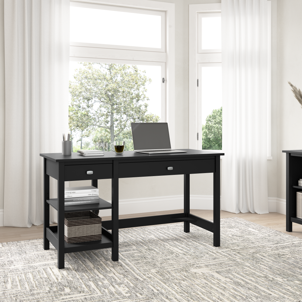 Shop Bush Furniture Broadview 54W Computer Desk with Shelves, Image 02, BDD154CBL-03, #color_classic black