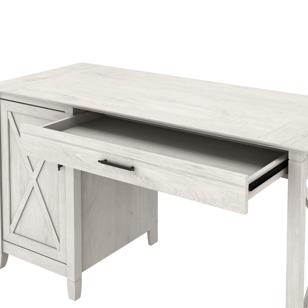 Shop Bush Furniture Key West 54W Computer Desk with Storage and Mid Back Tufted Office Chair, Image 03, KWS020LW, #color_linen white oak
