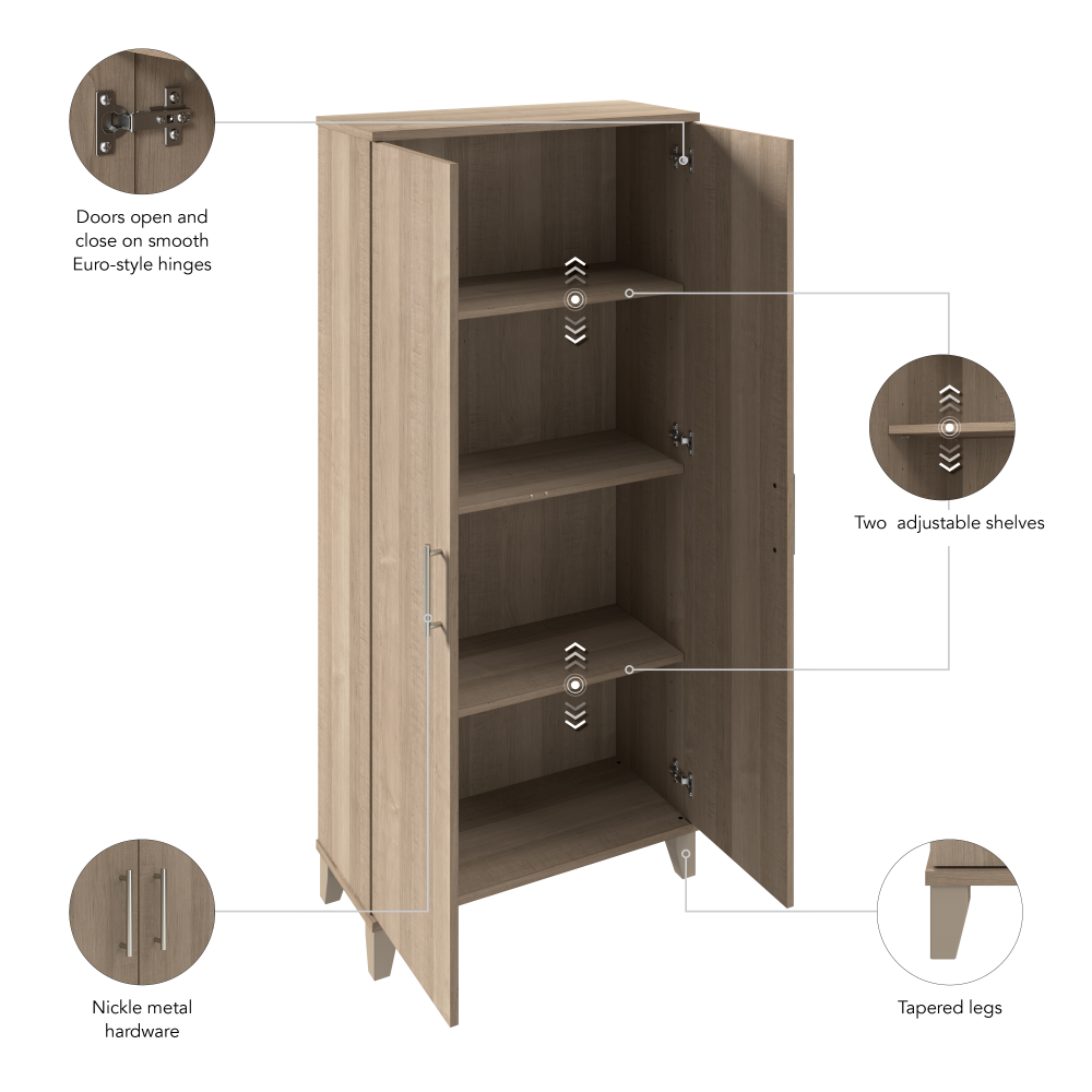 Shop Bush Furniture Somerset Tall Storage Cabinet with Doors and Shelves, Image 07, STS165AG, #color_ash gray