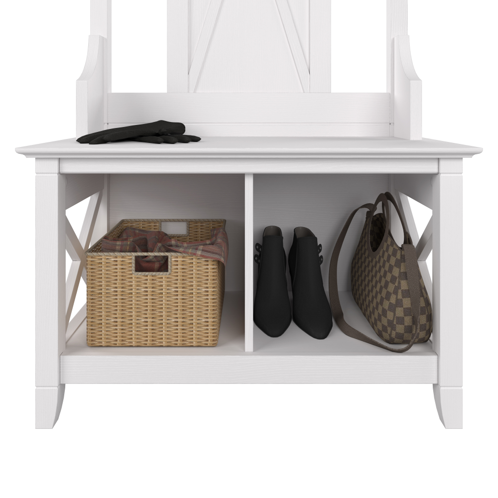 Shop Bush Furniture Key West Hall Tree with Shoe Storage Bench, Image 04, KWS166WT-03, #color_pure white oak