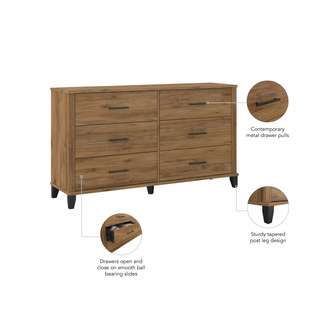 Shop Bush Furniture Somerset 6 Drawer Dresser, Image 09, STS160FWK, #color_fresh walnut