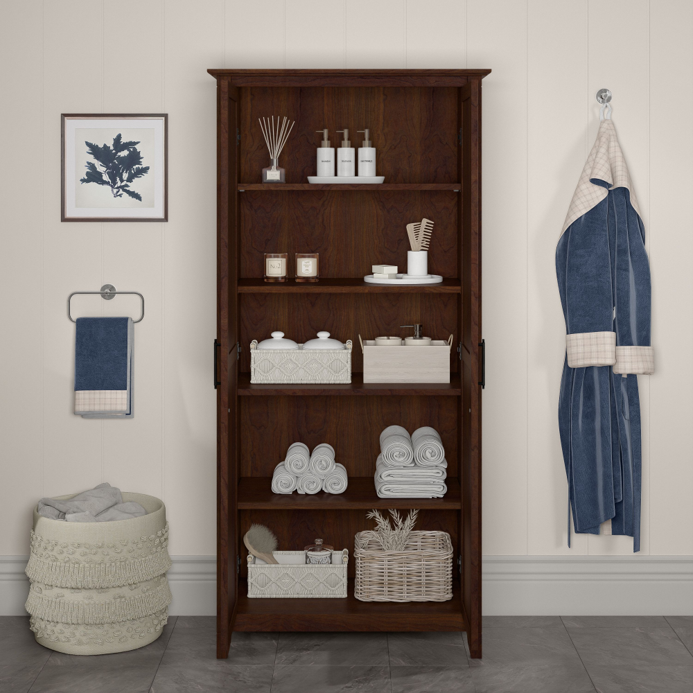 Shop Bush Furniture Key West Bathroom Storage Cabinet with Doors, Image 04, KWS266BC-Z1, #color_bing cherry