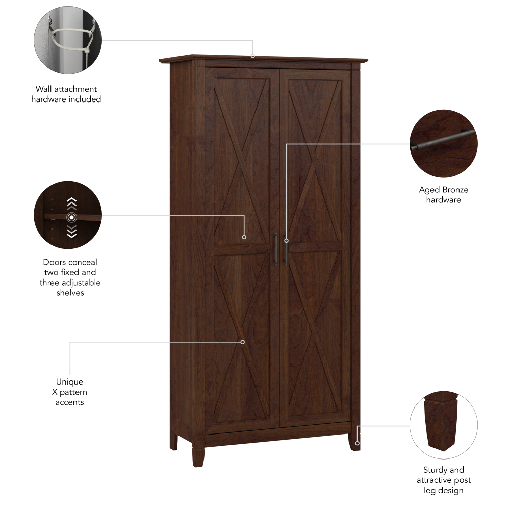 Shop Bush Furniture Key West Tall Storage Cabinet with Doors, Image 08, KWS266BC-03, #color_bing cherry