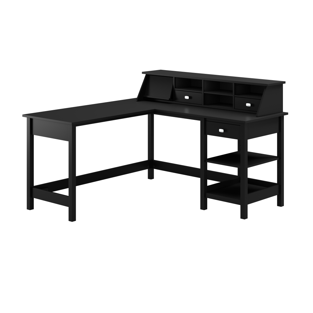 Shop Bush Furniture Broadview 60W L Shaped Computer Desk with Storage and Desktop Organizer, Image 01, BD029CBL, #color_classic black