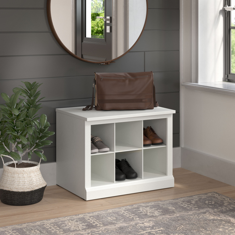 Shop Bush Furniture Woodland 24W Small Shoe Bench with Shelves, Image 02, WDS224WAS-03, #color_white ash