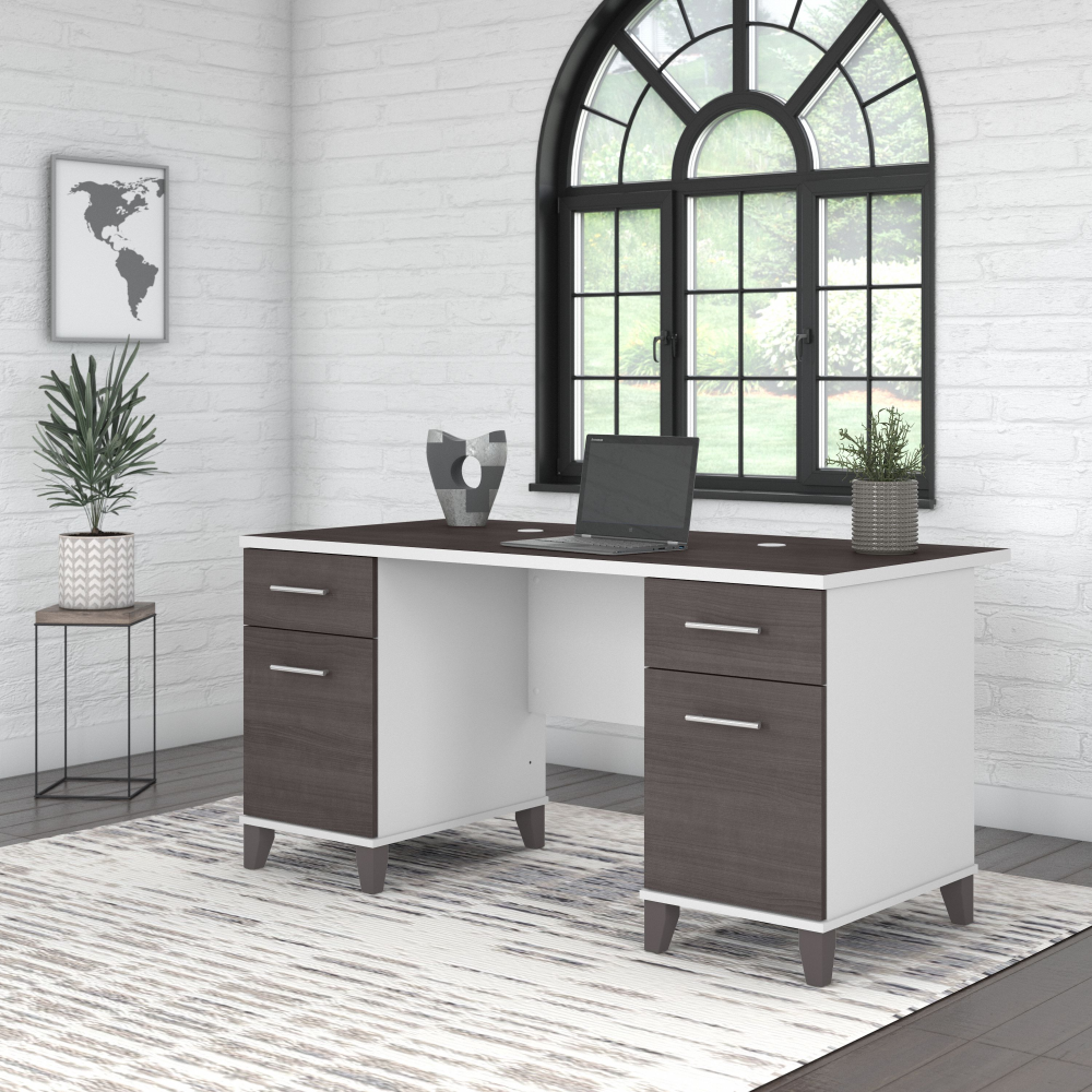 Shop Bush Furniture Somerset 60W Office Desk with Drawers, Image 02, WC81028K, #color_storm gray/white