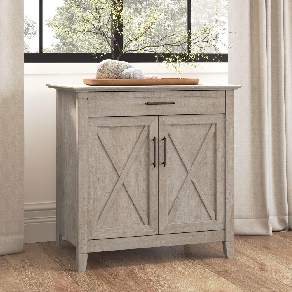 Shop Bush Furniture Key West Secretary Desk with Keyboard Tray and Storage Cabinet, Image 02, KWS132WG-03, #color_washed gray