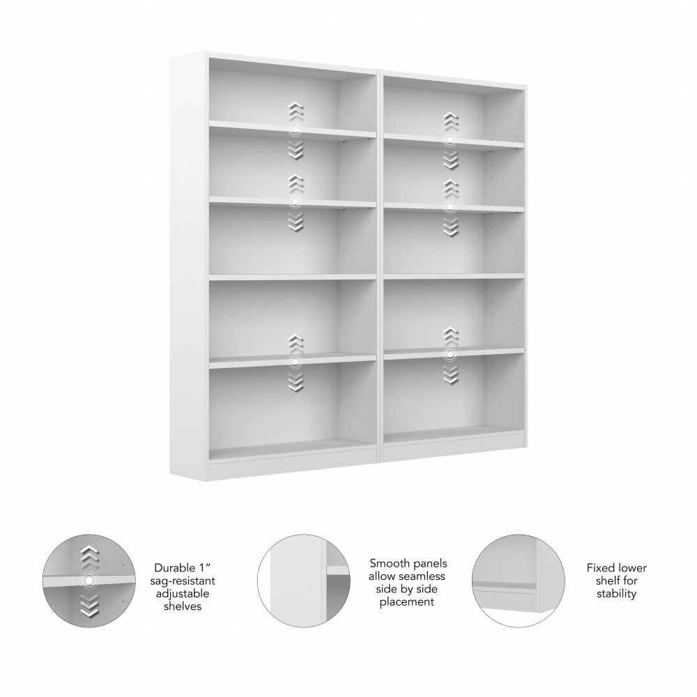 Shop Bush Furniture Universal Tall 5 Shelf Bookcase - Set of 2, Image 05, UB003PW, #color_white
