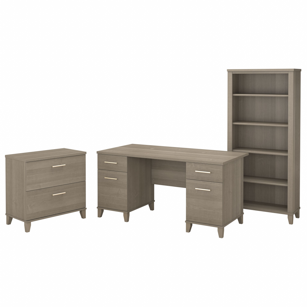 Shop Bush Furniture Somerset 60W Office Desk with Lateral File Cabinet and 5 Shelf Bookcase, Image 01, SET013AG, #color_ash gray