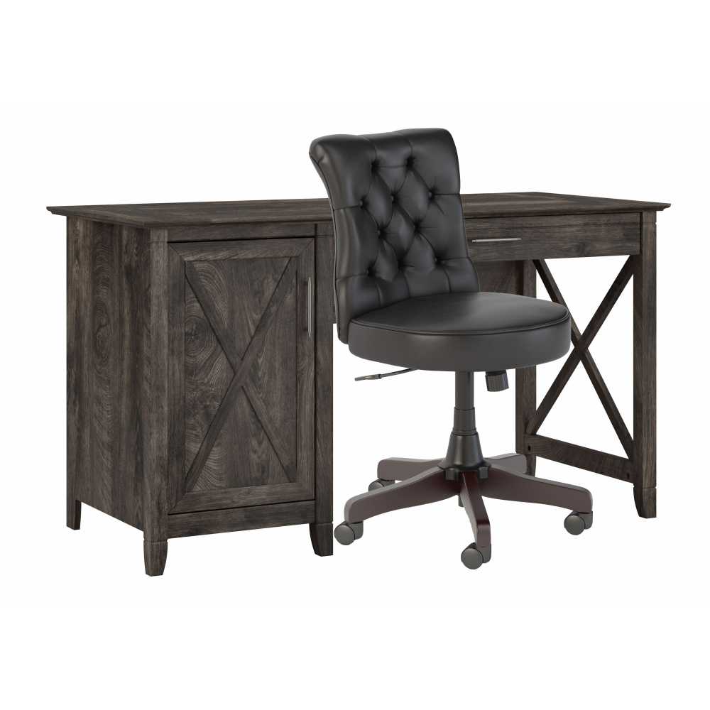 Shop Bush Furniture Key West 54W Computer Desk with Storage and Mid Back Tufted Office Chair, Image 01, KWS020GH, #color_dark gray hickory