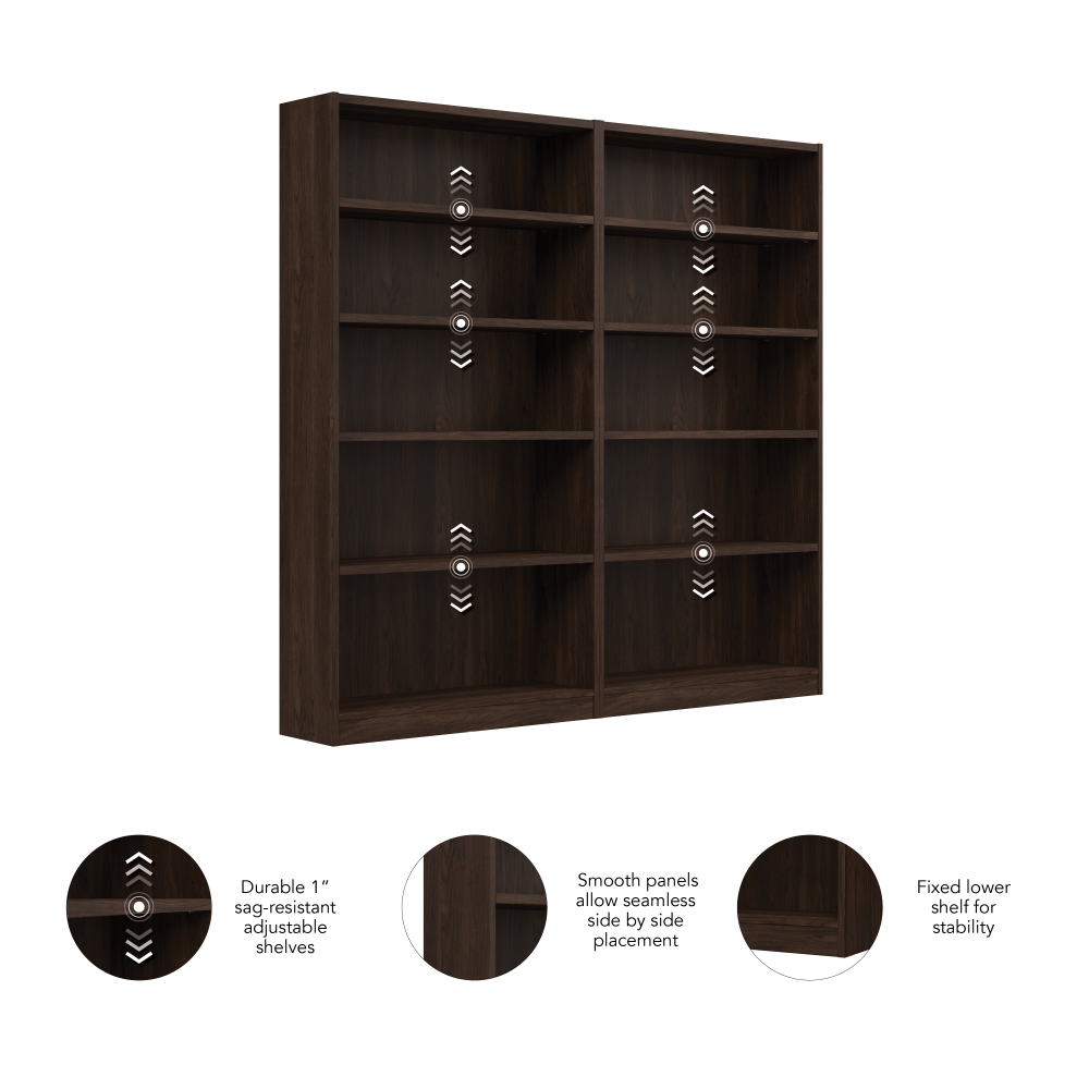 Shop Bush Furniture Universal Tall 5 Shelf Bookcase - Set of 2, Image 05, UB003BW, #color_black walnut