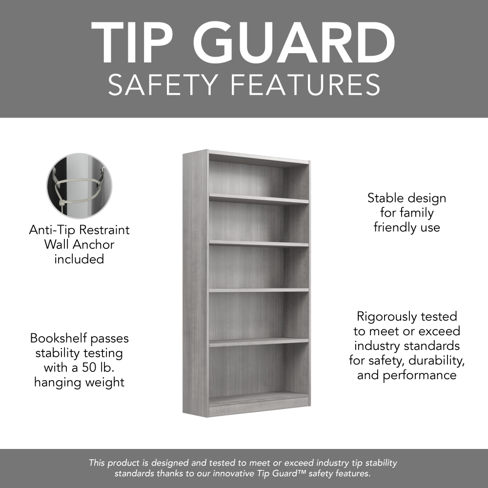 Shop Bush Furniture Universal Tall 5 Shelf Bookcase, Image 07, WL12457, #color_platinum gray