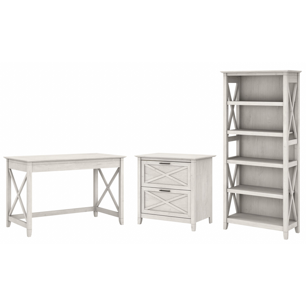 Shop Bush Furniture Key West 48W Writing Desk with 2 Drawer Lateral File Cabinet and 5 Shelf Bookcase, Image 01, KWS004LW, #color_linen white oak