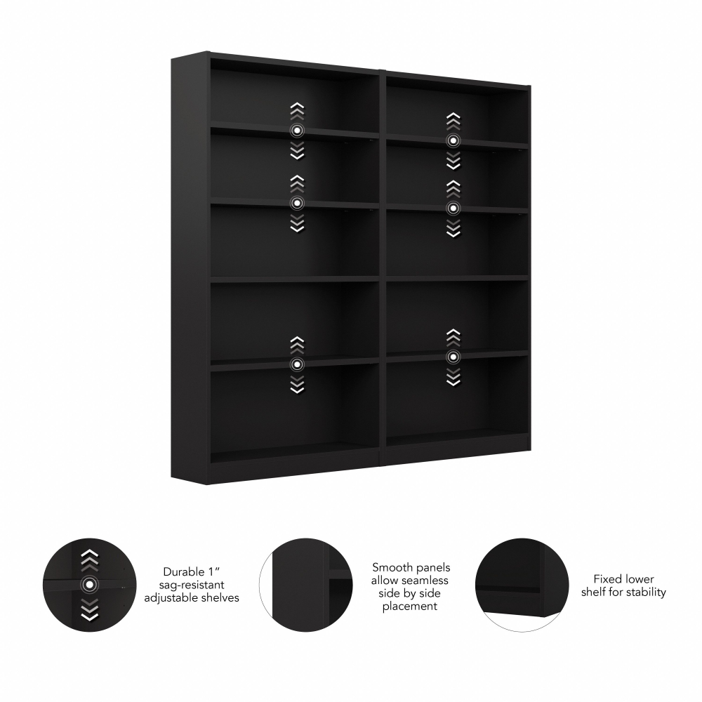 Shop Bush Furniture Universal Tall 5 Shelf Bookcase - Set of 2, Image 05, UB003BL, #color_black