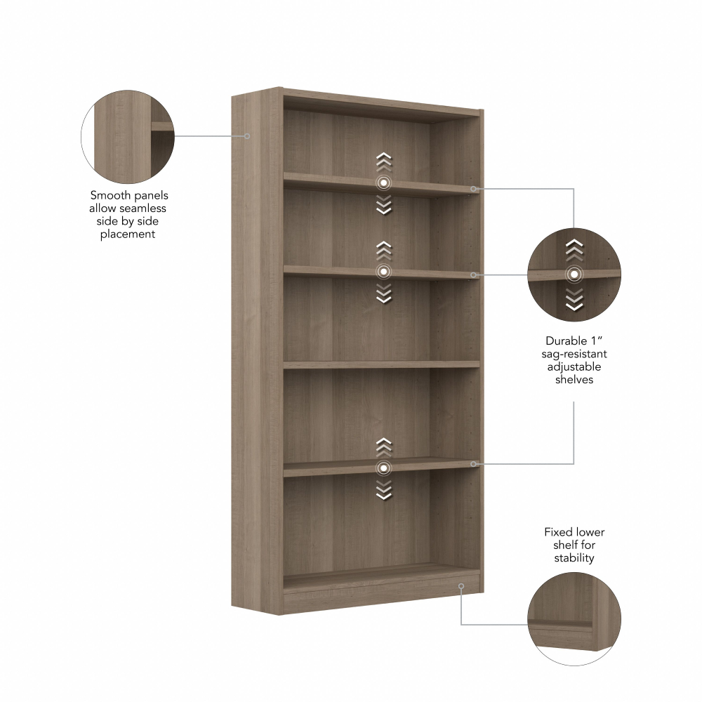 Shop Bush Furniture Universal Tall 5 Shelf Bookcase, Image 06, WL12427, #color_ash gray