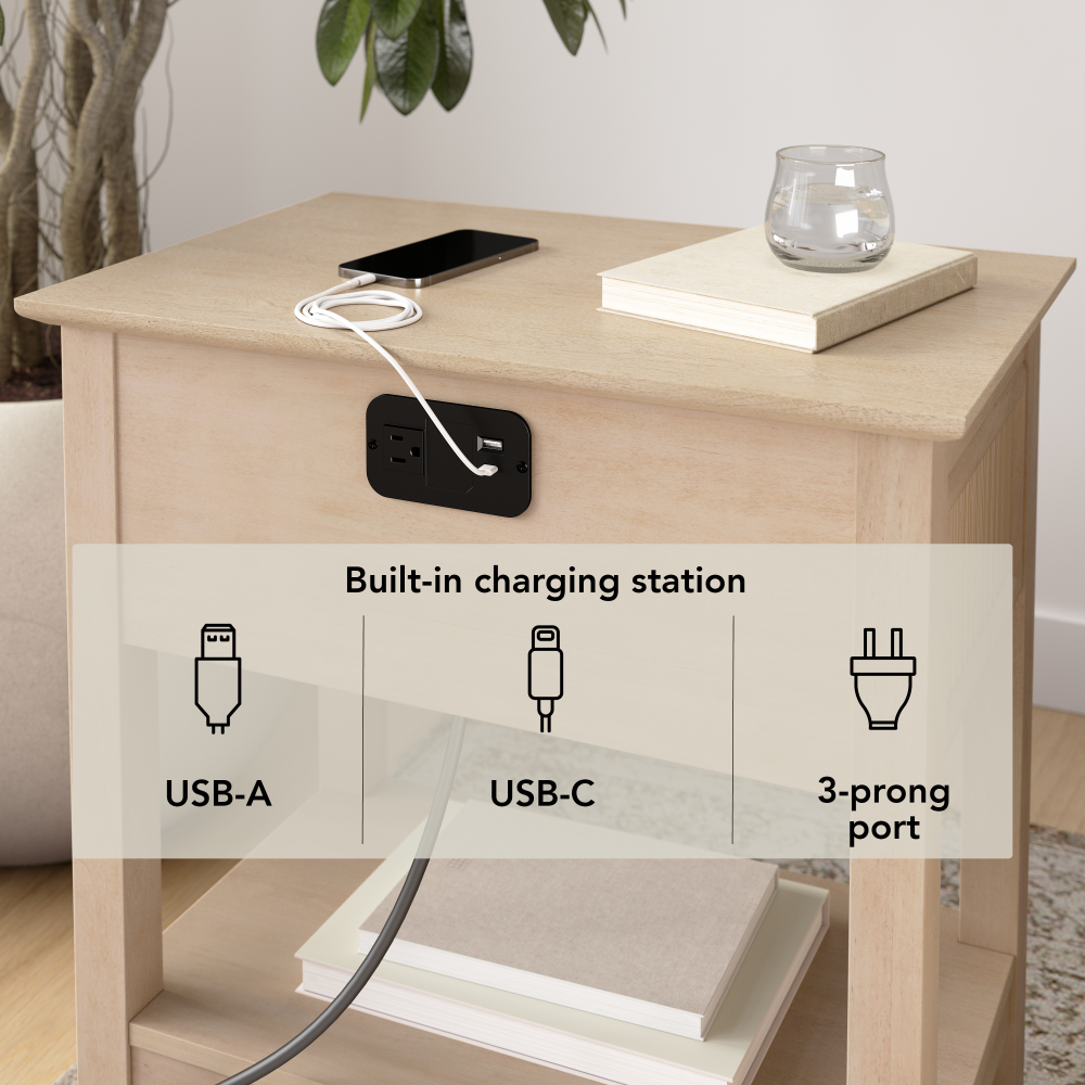 Shop Bush Home Camille Fluted End Table with Drawer, Image 04, CMT124NB-03, #color_natural birch