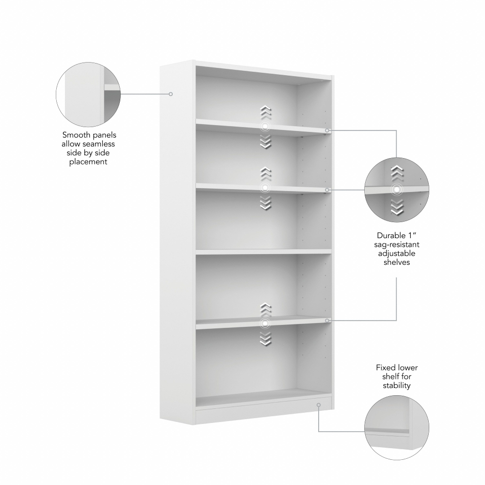 Shop Bush Furniture Universal Tall 5 Shelf Bookcase, Image 05, WL12417, #color_white