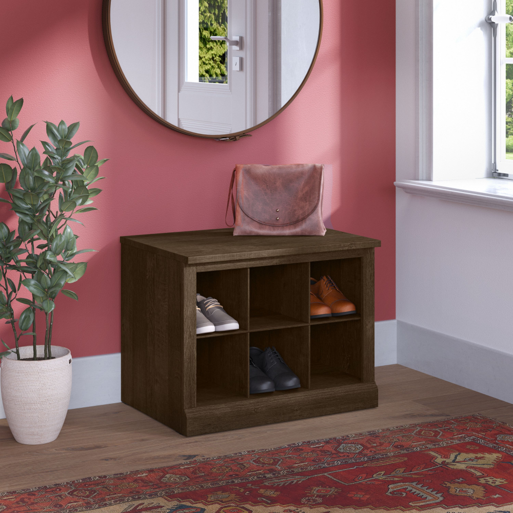 Shop Bush Furniture Woodland 24W Small Shoe Bench with Shelves, Image 02, WDS224ABR-03, #color_ash brown
