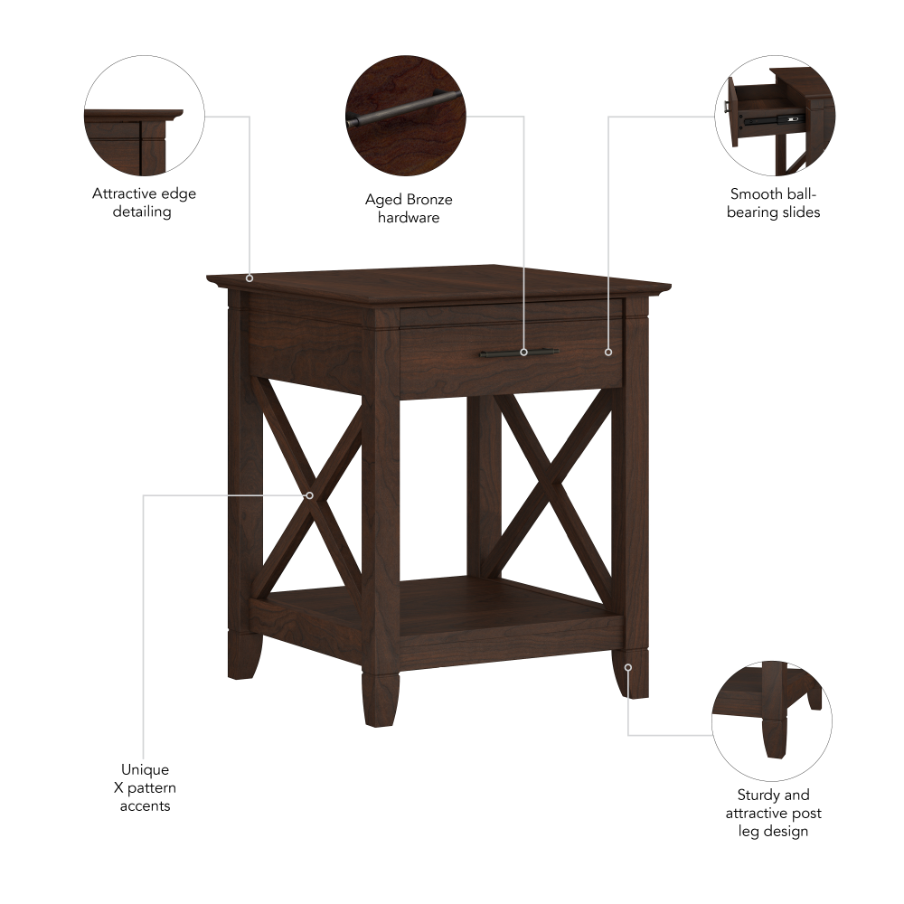 Shop Bush Furniture Key West End Table with Storage, Image 07, KWT120BC-03, #color_bing cherry