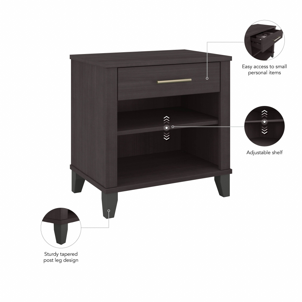 Shop Bush Furniture Somerset Nightstand with Drawer and Shelves, Image 07, STS119SG, #color_storm gray