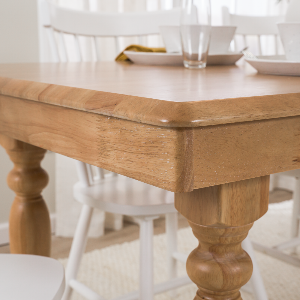 Shop Bush Furniture Sterling 67W Squire Trestle Dining Table with 6 High Back Spindle Dining Chairs, Image 04, STL003NHS, #color_natural honey brown/white paint